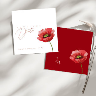 Elegant Crimson Red Poppy Floral Wedding Save The Date