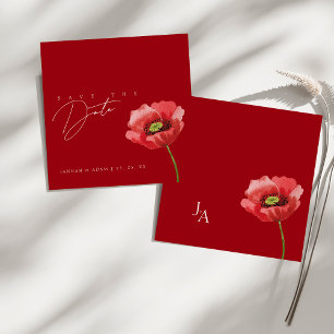 Elegant Crimson Red Poppy Monogram Wedding Save The Date