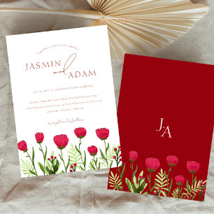 Elegant Crimson Red Wildflower Floral Wedding Invitation