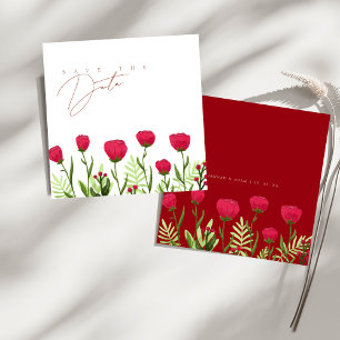 Elegant Crimson Red Wildflower Wedding Save The Date