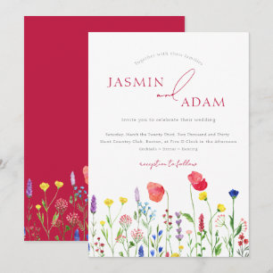 Elegant Crimson Red Wildflowers Wedding Invitation