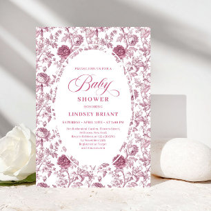 Elegant Crimson Rose Pattern Baby Shower Invites