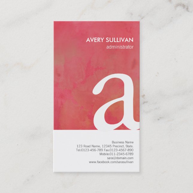 Elegant Crimson Watercolor Monogram Business Card (Front)
