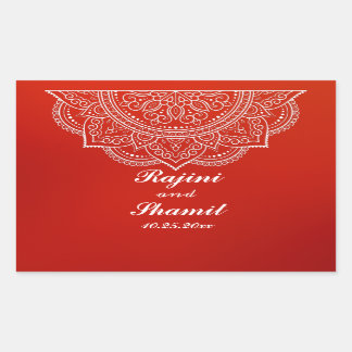 Elegant Crimson White Indian Paisley Wedding Rectangular Sticker