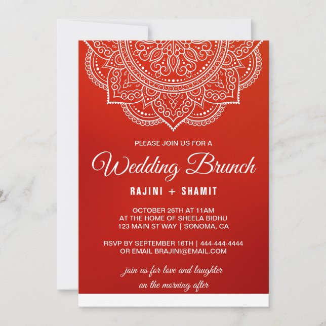 Elegant Crimson white Paisley Wedding Brunch Invitation (Front)