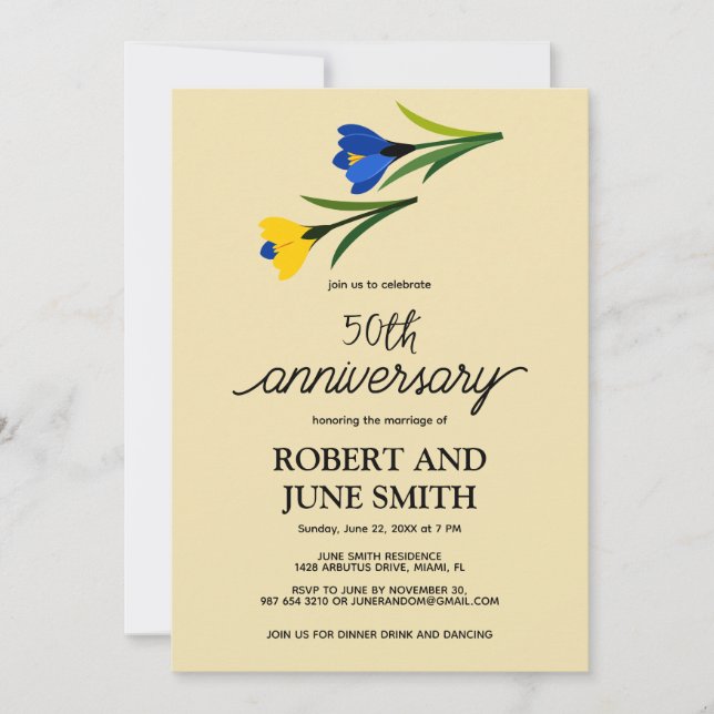 Elegant crocus flower 50th wedding anniversary  invitation (Front)