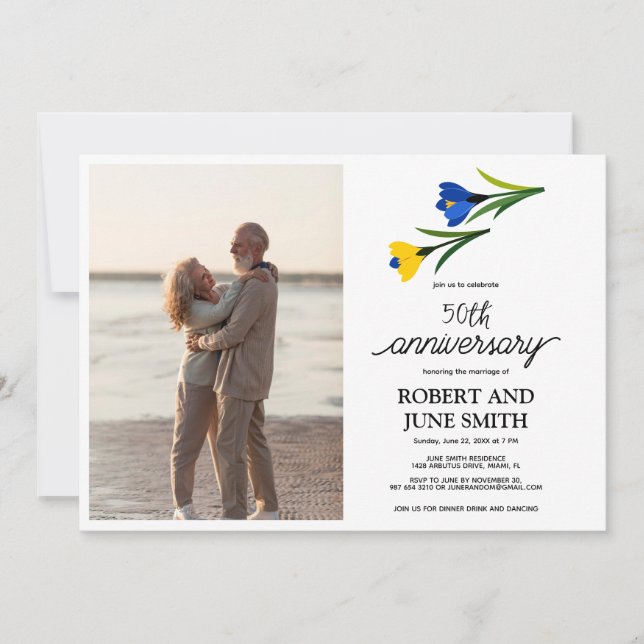 Elegant crocus flower 50th wedding anniversary  invitation (Front)