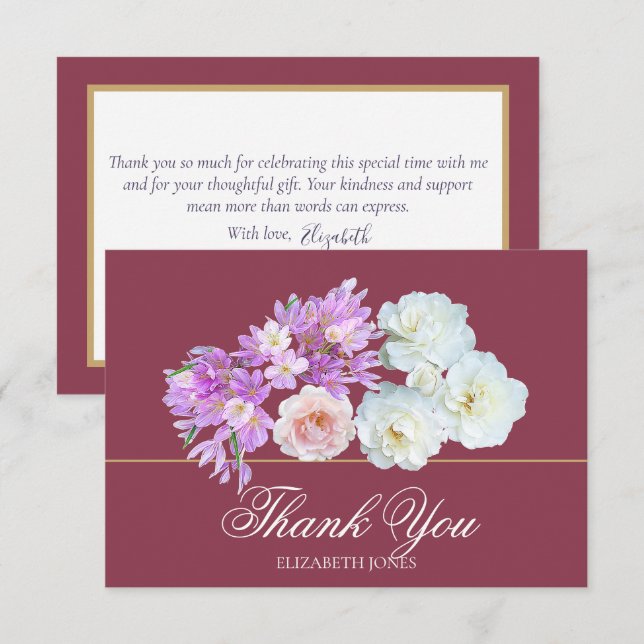 Elegant Crocus & Rose Bridal Shower Thank You Card (Front/Back)