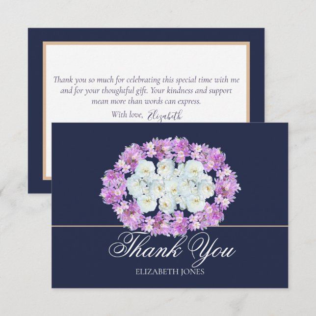 Elegant Crocus White Rose Bridal Shower Thank You Card (Front/Back)