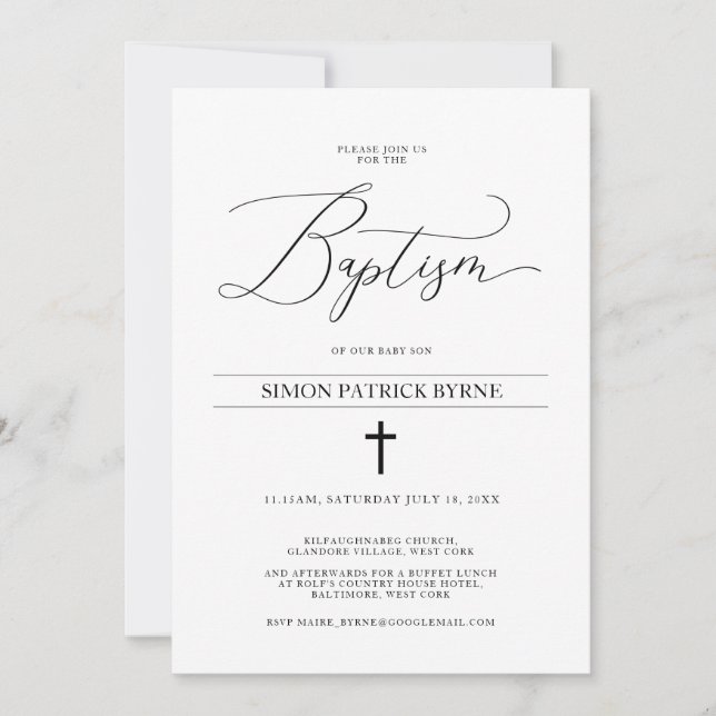 Elegant Cross Baptism Announcement Boy or Girl (Front)