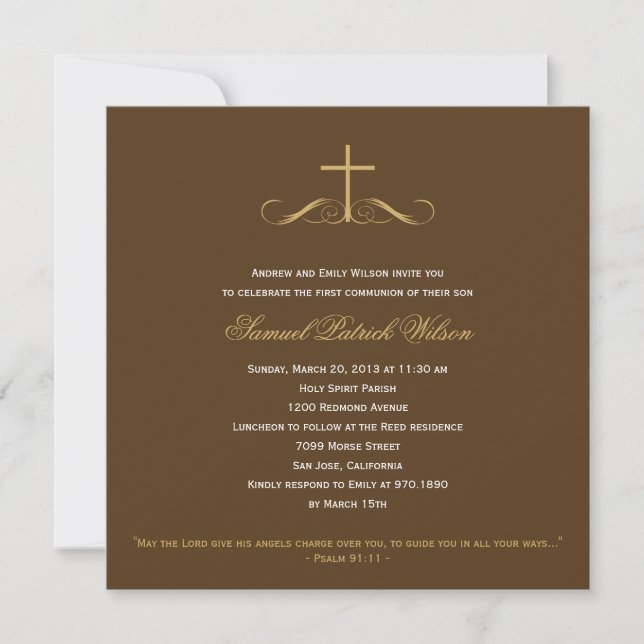 Elegant Cross Baptism/Christening/First Communion Invitation (Front)