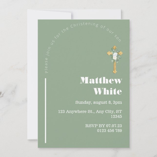 Elegant Cross Baptism Invitation | Modern Minimal (Front)