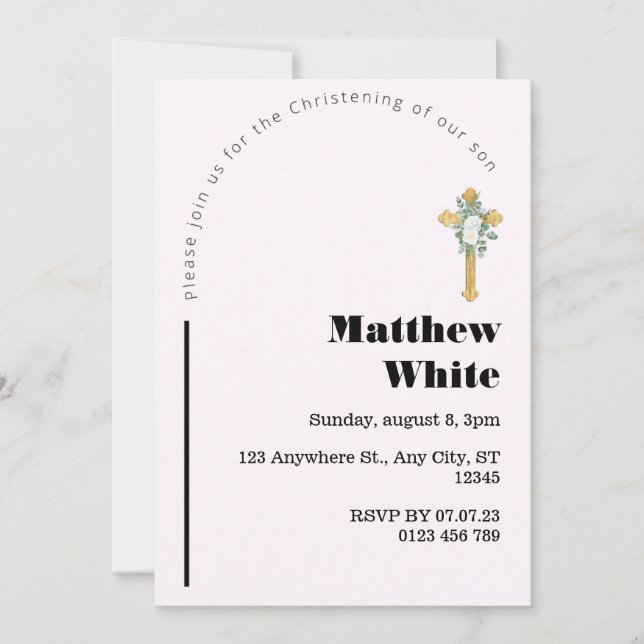 Elegant Cross Baptism Invitation | Modern Minimal (Front)