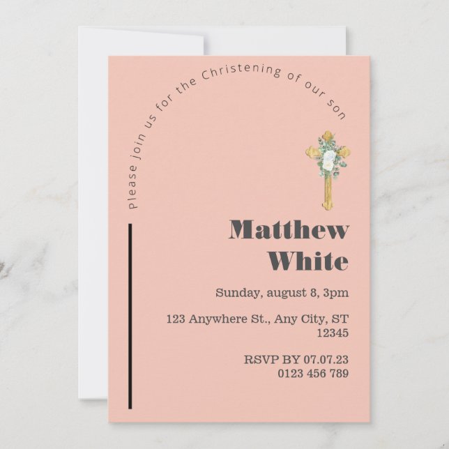 Elegant Cross Baptism Invitation | Modern Minimal (Front)