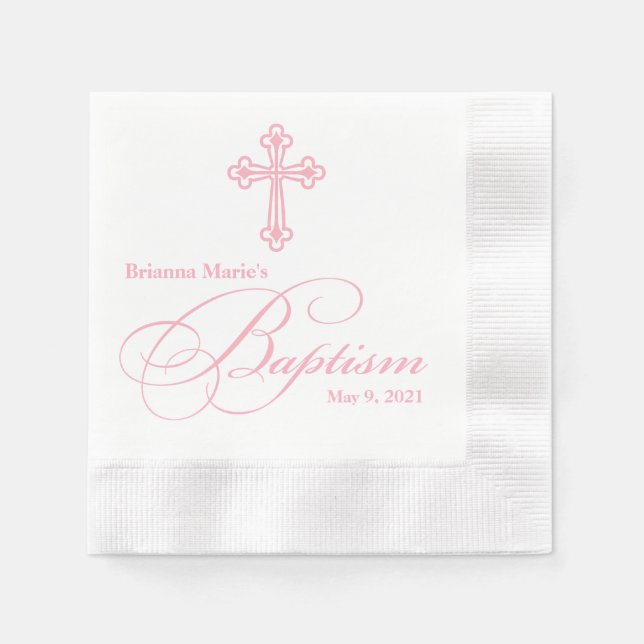 Elegant  Cross Baptism Personalised Napkin (Front)