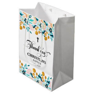 Elegant Cross Blue Baptism Medium Gift Bag