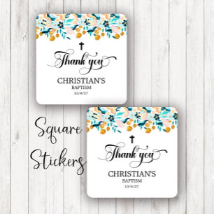 Elegant Cross Blue Baptism  Square Sticker