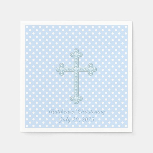 Elegant Cross Blue Christening Napkin (Front)