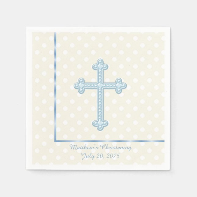 Elegant Cross Blue Christening Napkin (Front)