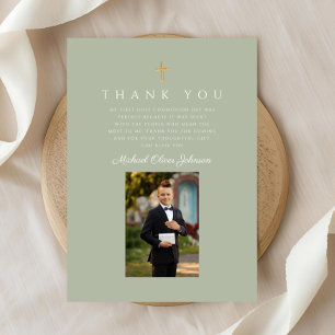 Elegant Cross Boy First Communion Thank You Card