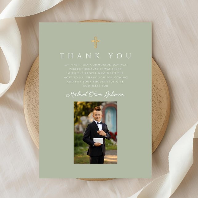 Elegant Cross Boy First Communion Thank You Card (Elegant Cross Boy First Communion Thank You Card)