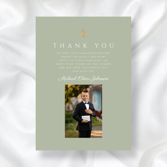 Elegant Cross Boy First Communion Thank You Card (Elegant Cross Boy First Communion Thank You Card)