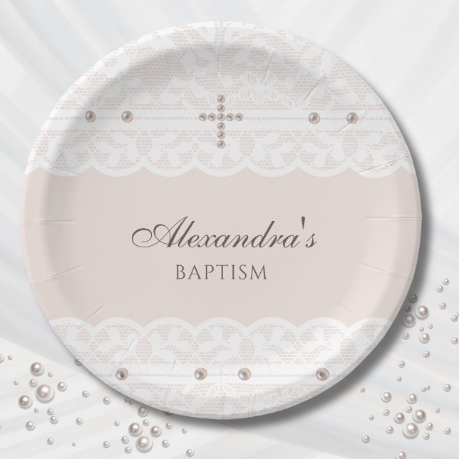 Elegant Cross Christening Christian Baptism Paper Plate (Creator Uploaded)