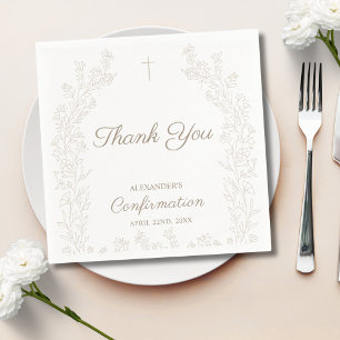 Elegant Cross Floral Confirmation Thank You Napkin