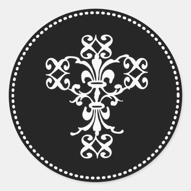 Elegant Cross in Black and White Classic Round Sticker (Front)