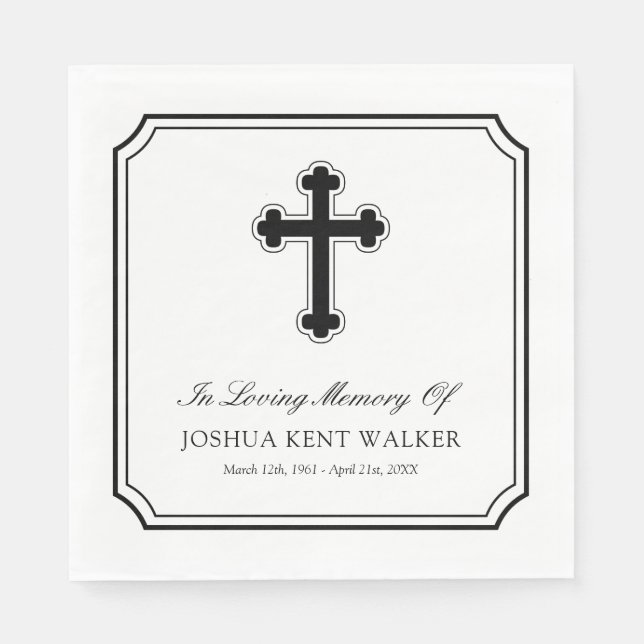 Elegant Cross In Loving Memory Funeral Napkin (Front)
