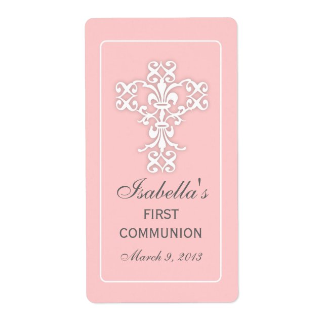 Elegant Cross in Pink Favour Sticker Label (Front)