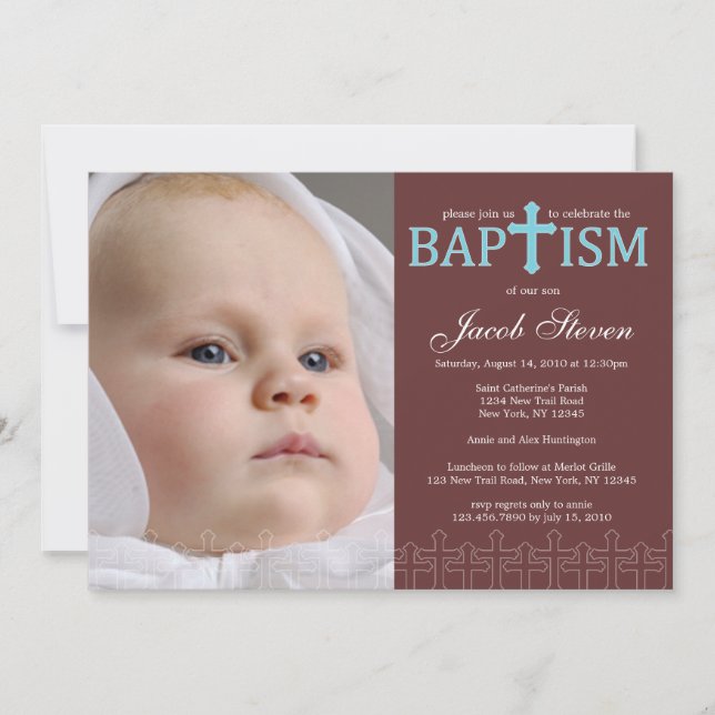 Elegant Cross Photo Baptism Invitation (Front)