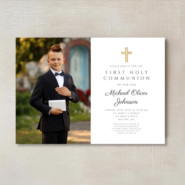 Elegant Cross Photo First Communion  Invitation (Elegant Cross Photo First Communion Invitation)