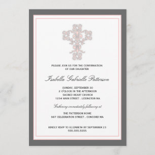Elegant Cross Pink Girl First Communion Invitation