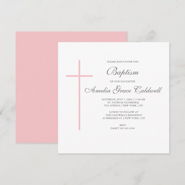 Elegant cross Pink invitation (Front/Back)