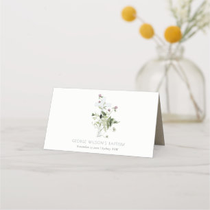 Elegant Cross Purple Wildflower Floral Baptism Place Card