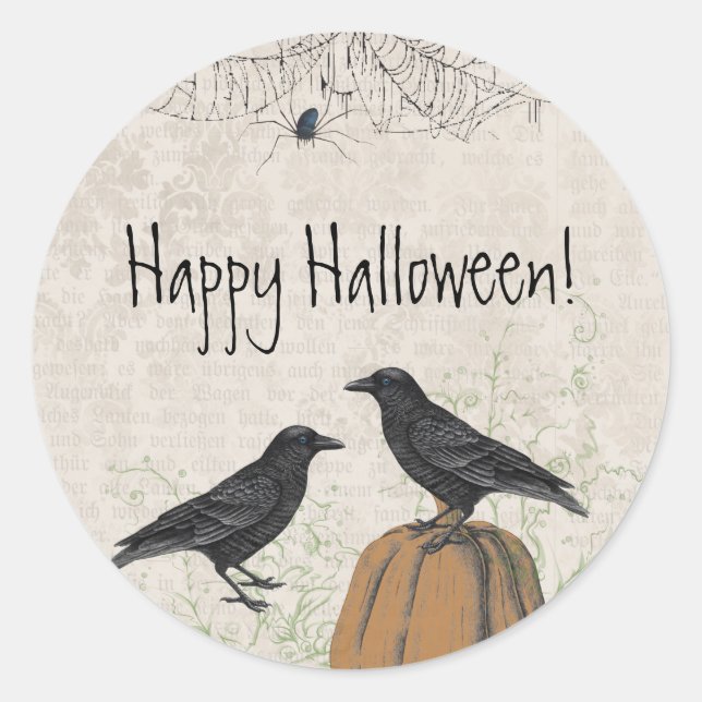 Elegant Crow Halloween Classic Round Sticker (Front)