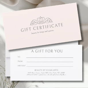 Elegant Crown Blush Pink Salon Gift Certificate