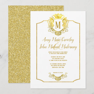 Elegant Crown Gold Royal Crest Wedding Invitation