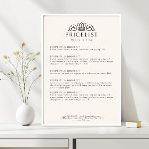 Elegant Crown Logo Beige  Salon Price List Poster