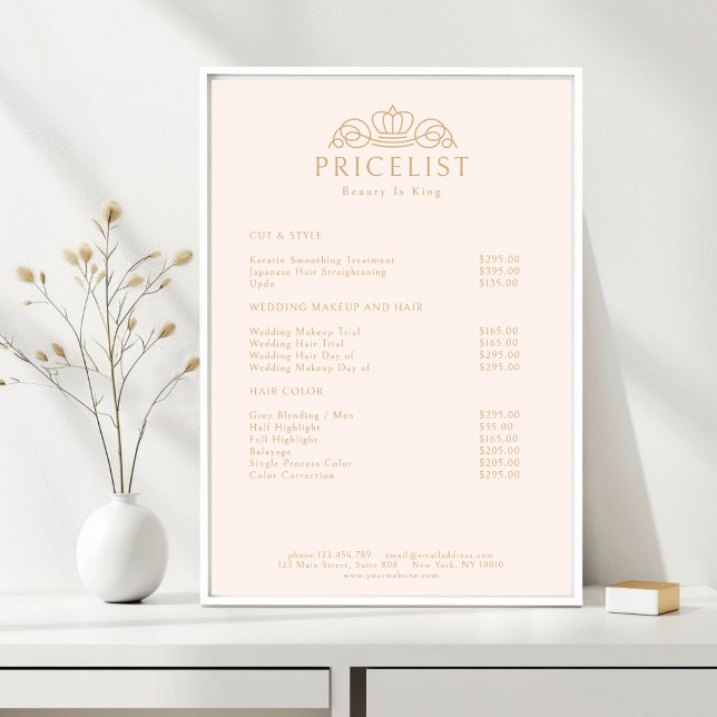 Elegant Crown Logo Blush Beige Salon Price List Poster (Elegant Crown Logo Blush Beige Salon Price List Poster)