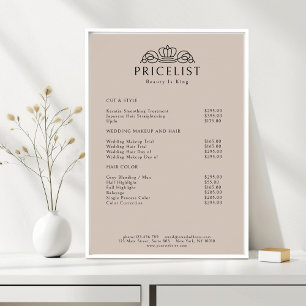 Elegant Crown Logo Light Brown Salon Price List Poster