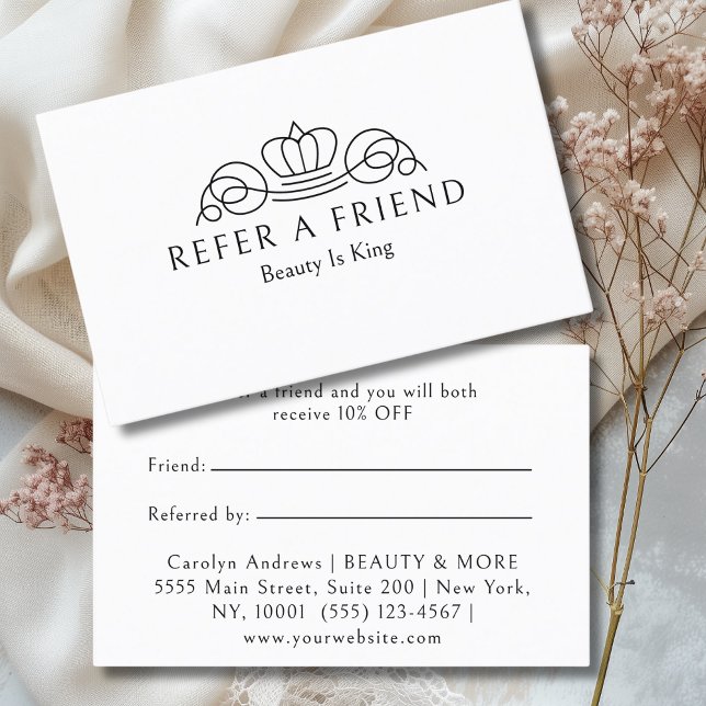 Elegant Crown Logo Salon White Referral Card (Elegant Crown Logo Salon White Referral Card)