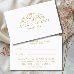 Elegant Crown Logo Salon White Referral Card