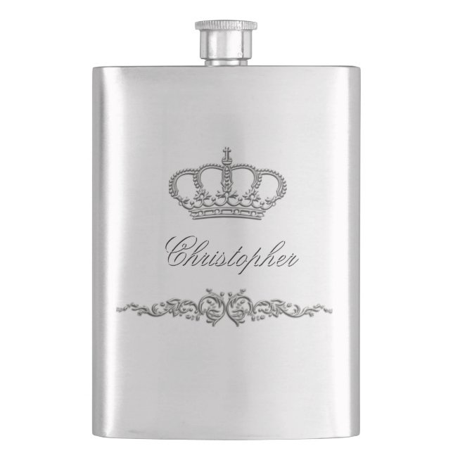 Elegant Crown Prince King  Monogram Hip Flask (Front)