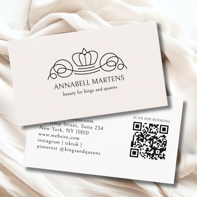 Elegant Crown Salon Beige QR Code Business Card (Elegant Crown Salon Beige QR Code Business Card)