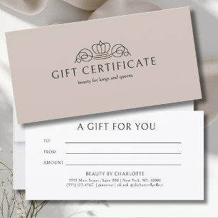 Elegant Crown Salon Light Brown Gift Certificate