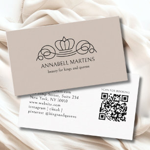 Elegant Crown Salon Light Brown QR Code Business Card