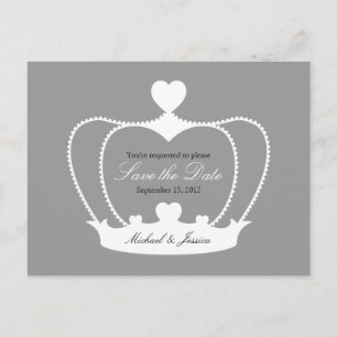 Elegant Crown Save the Date Postcard - Grey