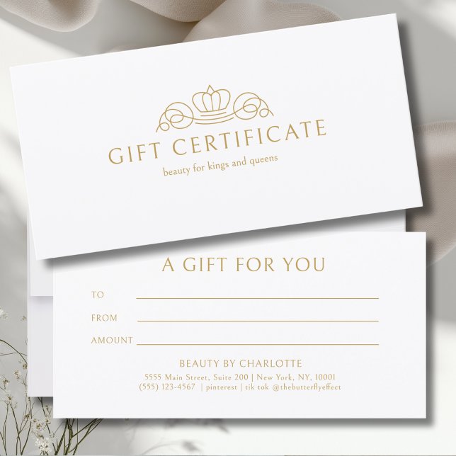 Elegant Crown White Salon Gift Certificate (Elegant Crown Salon White Gift Certificate)